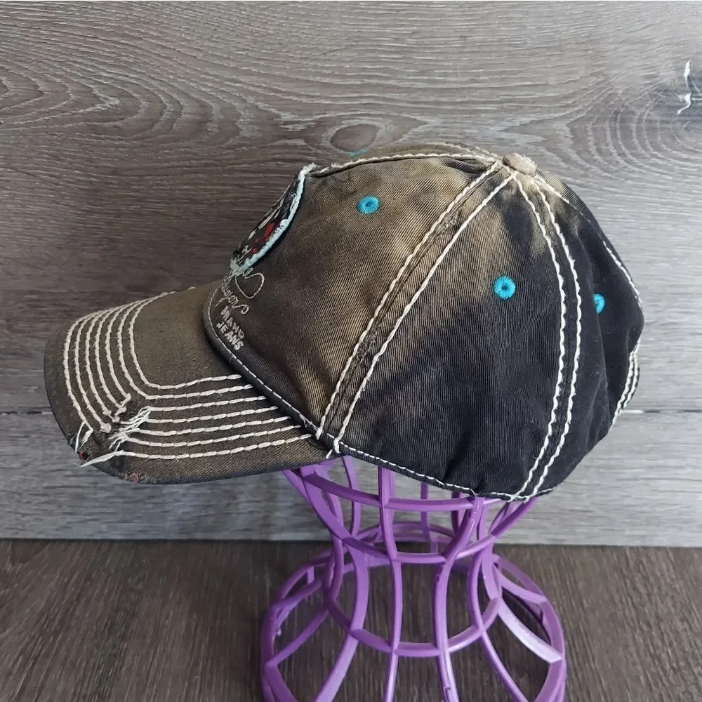 Vintage True Religion Distressed Embroidered Black Beard Flag Hearts Hat